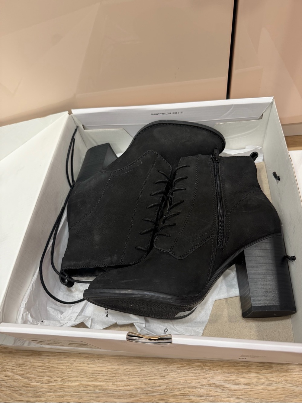 Aldo Black Lace-Up Block Heel Ankle Boots